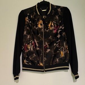 Trina Turk Black Floral Bomber Jacket